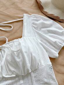 Soleia Nouveau Top tricoté blanc plissé texturé avec design fendu, grande taille - Blanc - Voir 4