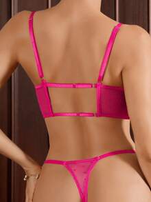 Myrelith Bộ 2 món: Áo ngực lưới màu hồng fuchsia với họa tiết thêu hoa 3D + Quần lót tam giác đan xen ngọt ngào và mát mẻ, bộ đồ lót thời trang. - Màu Hồng Tươi - Xem 2