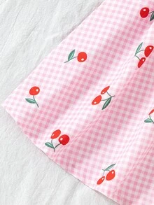 SHEIN Đầm ngắn tay ngắn, thắt eo, in hoa, hở lưng, thiết kế nơ bướm cho bé gái tuổi teen - Hồng - Xem 5