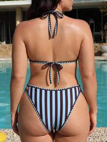 Swim Mod 2026 Spring/Summer Plus Size Women Striped Halter Bikini Set - Multicolor - View 2