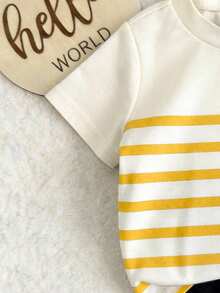 2pcs/Set Newborn Striped Short Sleeve T-Shirt + Shorts - Multicolor - View 6
