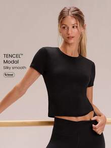 GLOWMODE Modal Slim Fit Sports Tee Daily Casual - Black - View 1