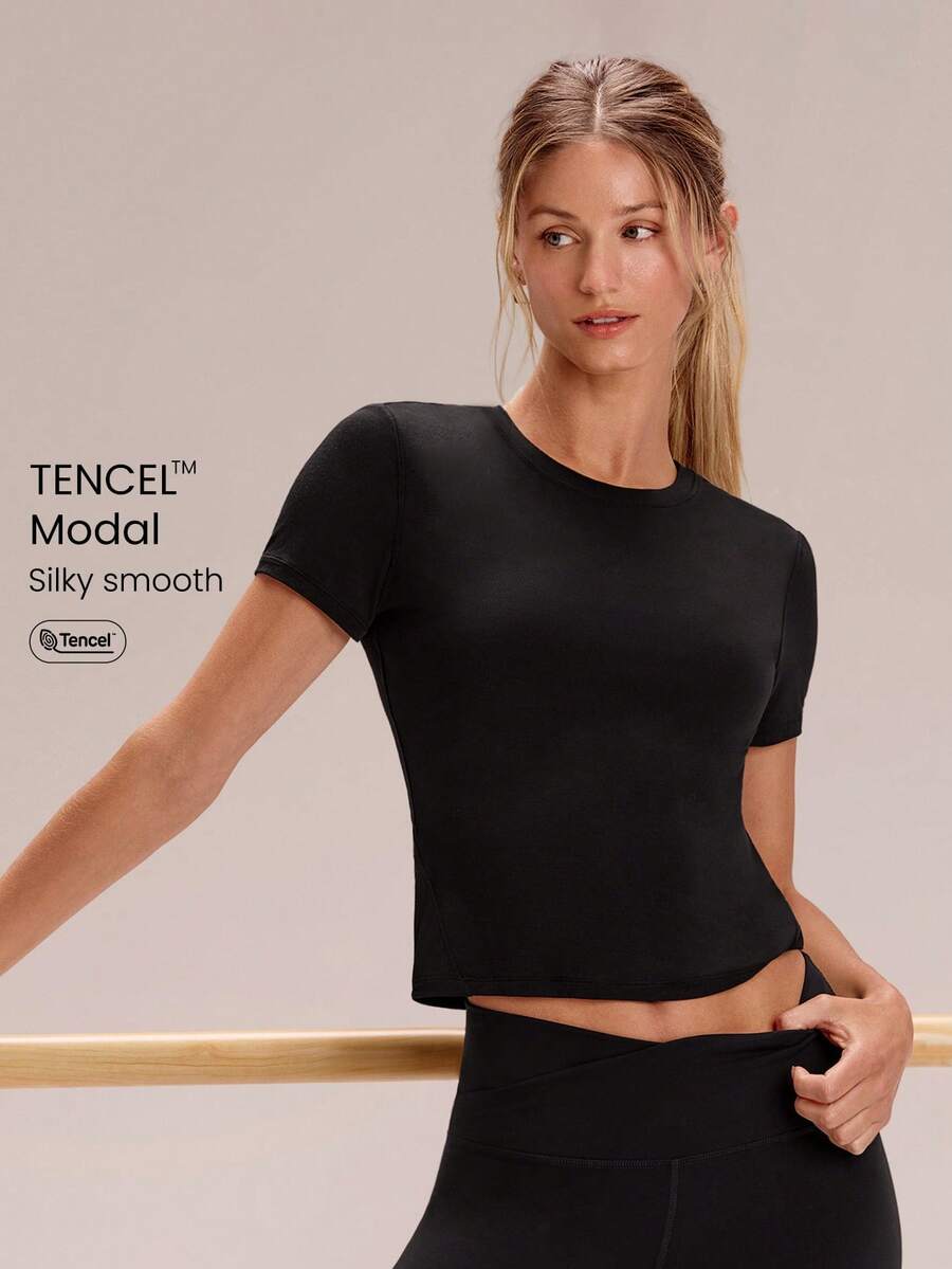 GLOWMODE Modal Slim Fit Sports Tee Daily Casual - Black - View 1
