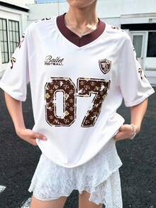 SHEIN ChillGRL HYPEME 青少年女孩粉色運動球衣短袖T恤，夏季女孩足球球衣 - 白色 - 查看 4