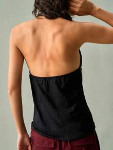 SoleilVie Women's Solid Color Halter Casual Versatile Daily Wear Top - Black - View 2