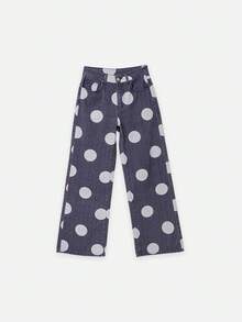 Nöista Jeans de pierna ancha con lunares y cintura alta para streetwear, festival y estilo Y2K. - Azul - Ver 7