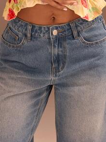 Athîral Denim Quần short denim dáng rộng thoải mái dành cho nữ, thích hợp cho mùa hè. - Màu xanh lam - Xem 3