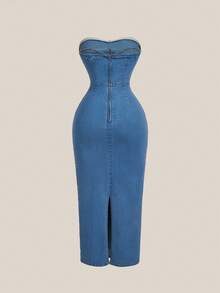 SHEIN MOD فستان كاجوال مناسب من الجينز للصيف للنساء - الأزرق - مشاهدة 2
