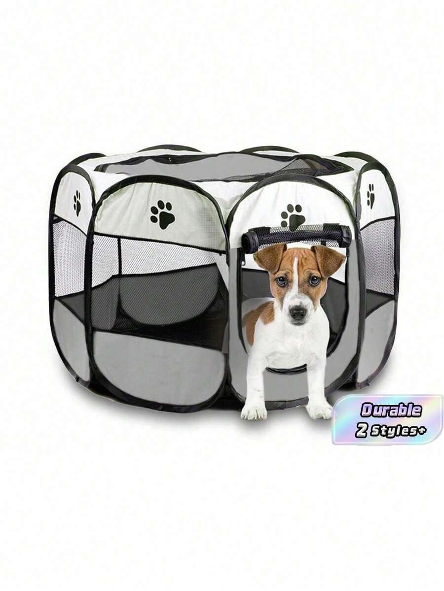 1pc Portable Foldable Pet Fence, Breathable Printed Pet Nest Pet Delivery Room, Suitable For Small Dogs, Cats And Rabbits To Exercise Pet Tents For Indoor And Outdoor Use - Multicolor - View 1