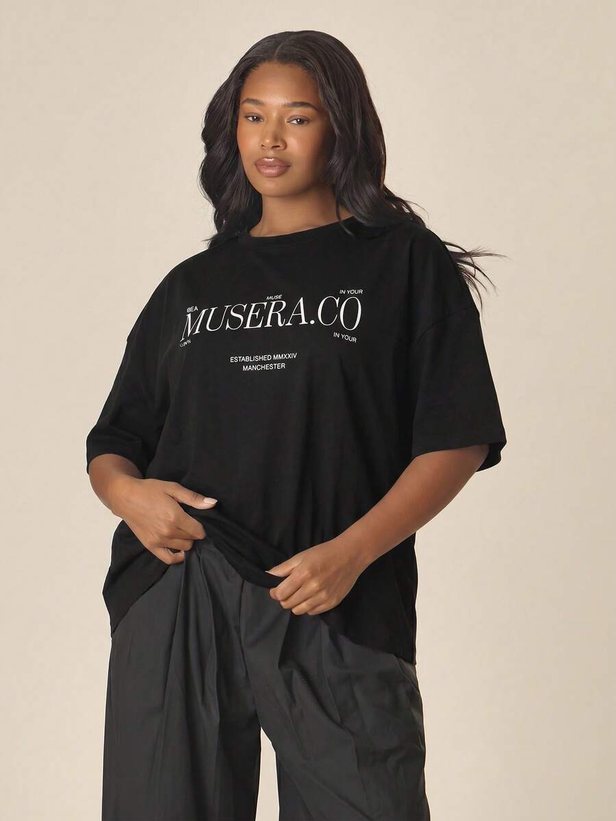 MUSERA Plus Size Graphic Plus Size Tshirt Spring Summer Cute Cosy Cottage Core Spring Dew Holiday - Black - View 1