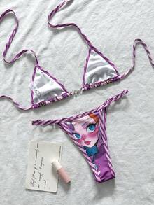 Swim Vcay 女士夏季沙滩印花露背系带性感比基尼泳装套装 - 彩色 - 查看 2