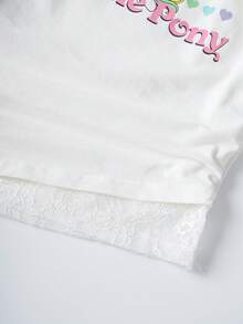 My Little Pony X SHEIN Áo thun nữ tay ngắn cổ lệch in chữ và hoạt hình - trắng - Xem 5
