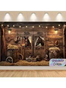 1 Western Cowboy Background Country Barn Door Farm House Wooden Stable Brown Rural Wild West Horse Vintage Wooden Board Skull Decor Photography Backdrop Banner Photo Booth Studio - multicolored - View 2