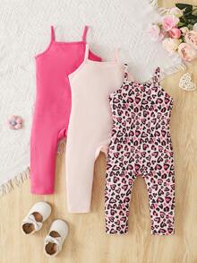 Elladie kids Bộ áo hai dây và quần skinny thoải mái, dễ phối đồ cho mẹ và chị gái, màu đen + xám tro + họa tiết da báo. - Hồng - Xem 2