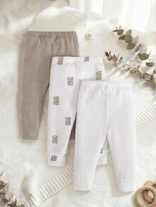 SHEIN 3pcs/Set Toddler Cartoon Bear Print Pants, Cute Bottoms For Spring & Autumn - Multicolor - View 2