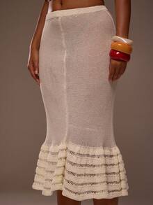 MUSERA Chân váy maxi dệt kim móc có dây rút, sọc, xếp ly, đuôi cá, mùa hè, xuân, gợi cảm, dễ thương, đi biển, nghỉ mát, Ibiza, dự tiệc, đi chơi, nhiệt đới. - trắng - Xem 5