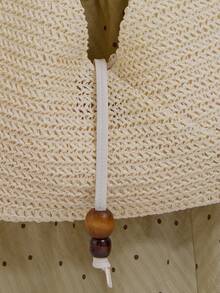 MUSERA Straw Woven Faux Leather Bead Detail Handbag  Cute Summer Beach Swim Going Out Daily Spring Holiday Accessory - Beige - View 3
