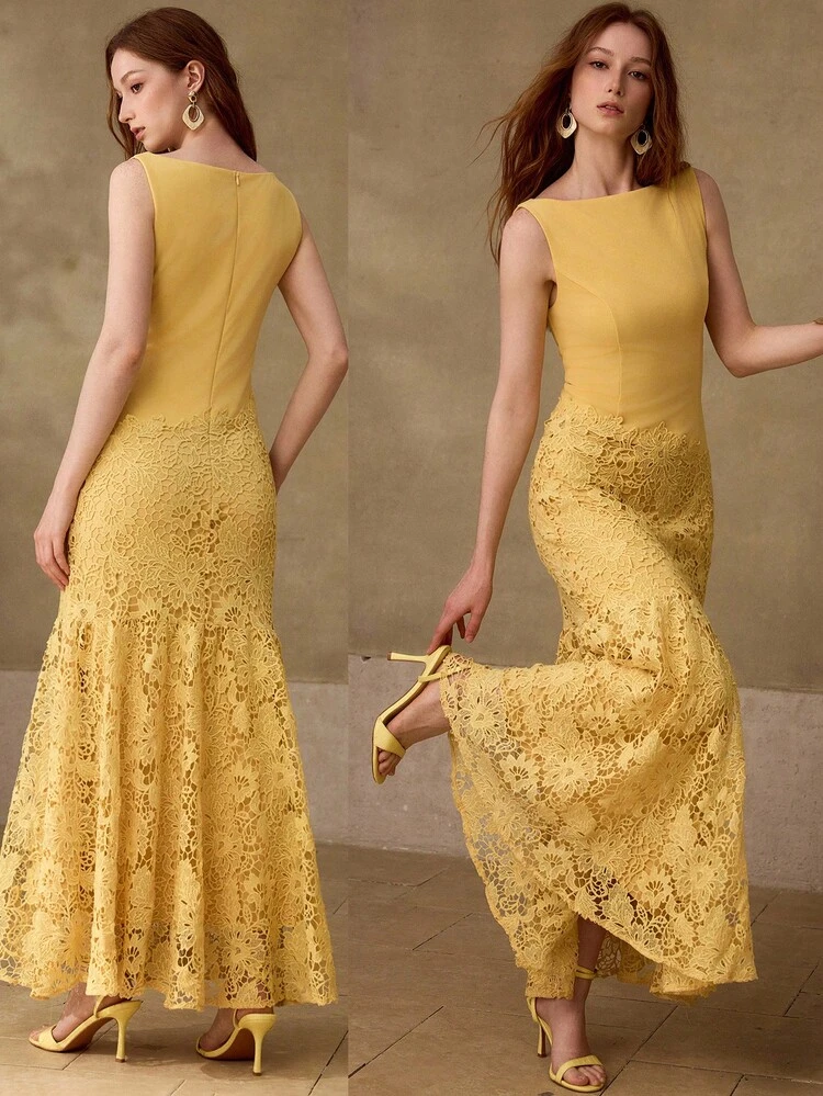 CONTRAST LACE ZIPPER DRESS