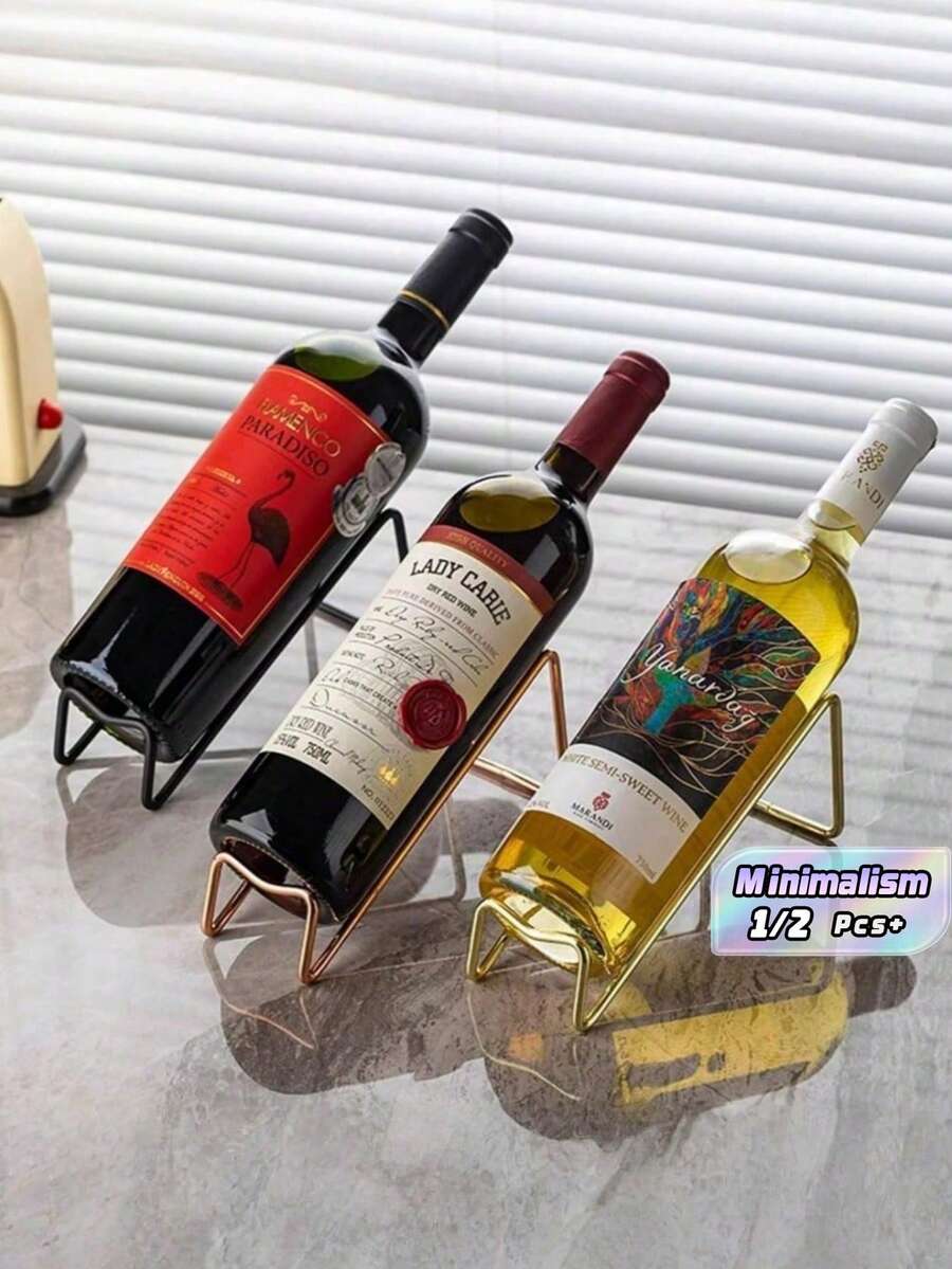 2 Pieces Desktop Wine Rack, Simple Metal Wine Bottle Rack, Wine Storage Rack, Wine Bottle Finishing Rack, Wine Bottle Storage, Perfect Wine Rack Stand, Desktop Wine Display Rack, Kitchen Home Decoration Gifts, Kitchenware, Perfect Gift For Wine Lovers, Suitable For Cabinets, Wineries, Bars, Wine Cabinets And Pantry. - Multicolor - View 1