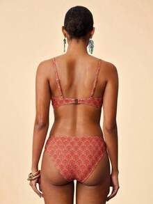 Travachic Women's Summer Beach Full Print Ruched Spaghetti Strap Bikini And Triangle Panty Swimwear Set - Multicolor - View 2