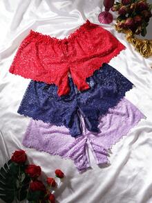 SHEIN Set de 3 bragas sexy de encaje con abertura en la entrepierna para tallas grandes - Multicolor - Ver 1
