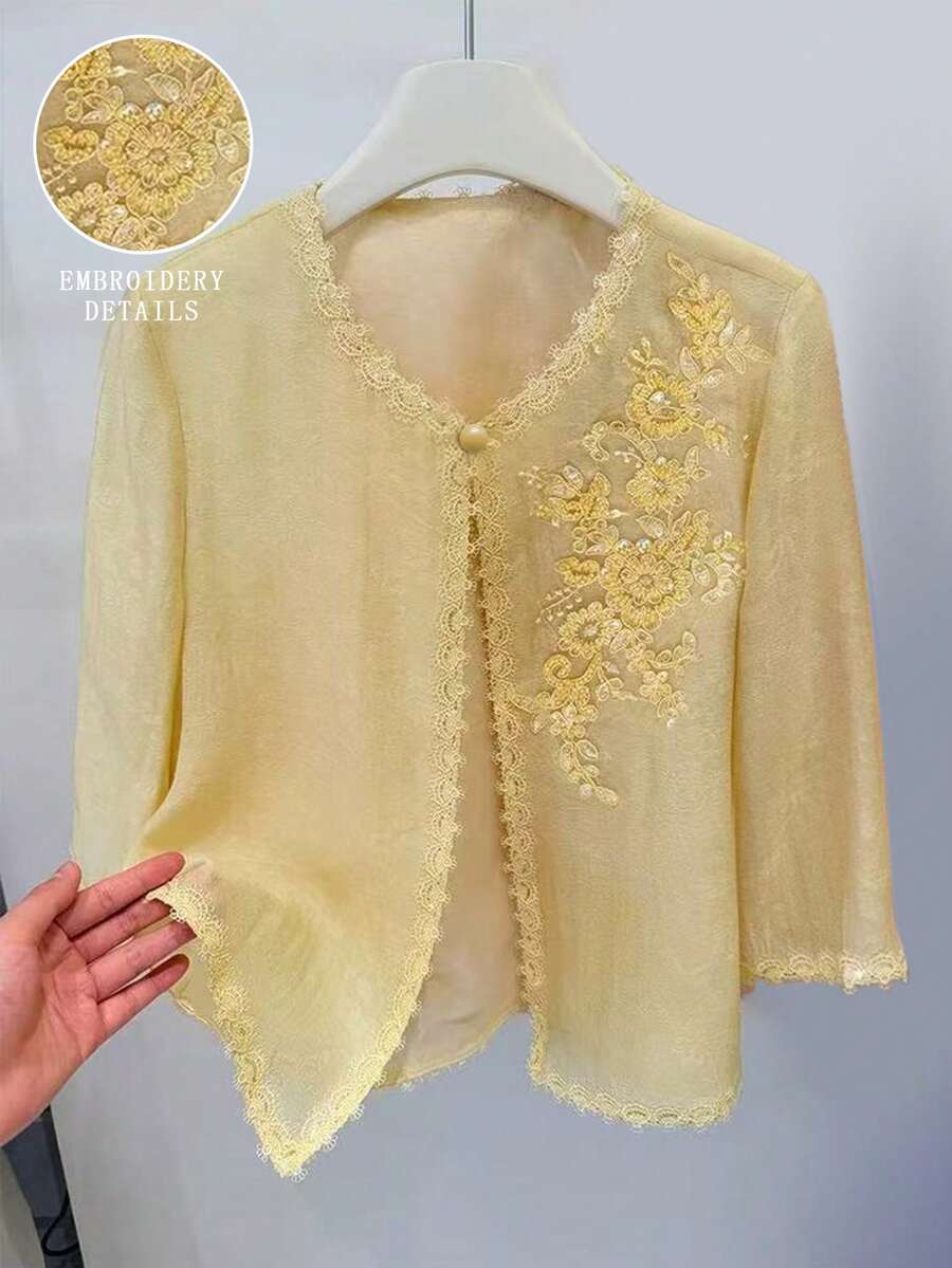 GlowEve Áo khoác mùa hè nhẹ nhàng kiểu Trung Quốc tinh tế mới dành cho nữ - Màu vàng - Xem 1