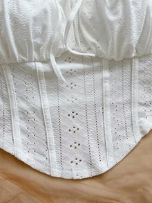 Soleia Nouveau Top tricoté blanc plissé texturé avec design fendu, grande taille - Blanc - Voir 6