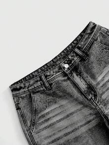 ROMWE MEN Men's Cartoon Print Loose Denim Shorts - Black - View 4