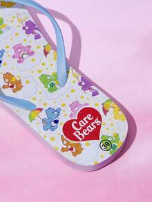 SHEIN X Care Bears 女款可愛卡通夾腳拖鞋，夏季穿著卡通彩虹印花防滑度假沙灘涼鞋 - 米色 - 查看 4