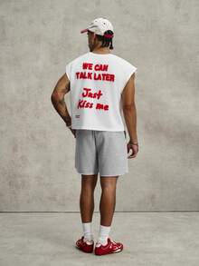 PAVTROS Men's Contrast Color Letter Print Sleeveless Round Neck Tank Top - White - View 3