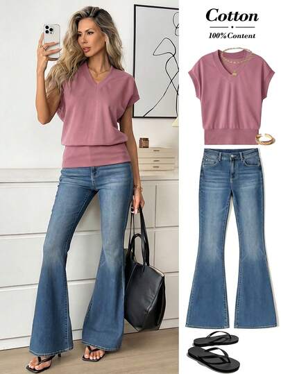 Easowa Women's Casual Solid Color T-Shirt, Summer
