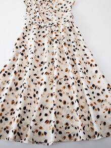 SHEIN Young Girl Allover Print Ruched Casual Party Holiday Dress - Coffee - View 8
