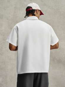 PAVTROS Manfinity Streetrush Men's Gothic Print Short Sleeve Shirt,White And Red,Summer,Streetwear,City Break Avant-Garde Modern Fashion Gift For Him - White - View 4