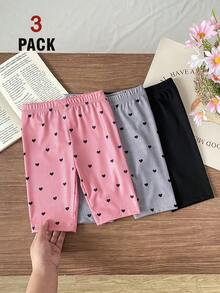 Bộ 3 quần legging mùa hè cho bé gái với sự kết hợp đa dạng giữa màu hồng, đen và tím nhạt cùng họa tiết trái tim dễ thương và các kiểu dáng trơn màu, được làm từ chất liệu vải dệt kim mềm mại, thân thiện với làn da, mang lại cảm giác thoải mái khi chơi đùa hoặc các hoạt động thường ngày cho bé gái. - Nhiều màu - Xem 6