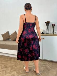 Dream Adore Plus Size Lace Camisole Nightgown And Sexy Mesh Robe Set - Burgundy - View 6