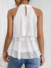 Firerie Women's Summer Multi-Layer Ruffle Asymmetrical Chiffon Halter Top,Summer Top - White - View 2