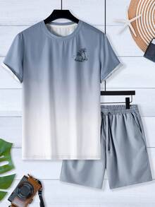 Manfinity RSRT Bộ đồ nam gồm áo thun ngắn tay và quần short có túi, dây rút, in hình cây dừa theo phong cách ombre. - Nhiều màu - Xem 3