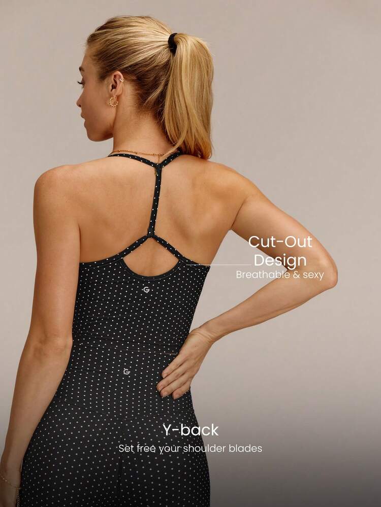 FeatherFit™ T-Neck Racerback Tank Top Light Support Low Impact Yoga Pilates Studio Spring Summer