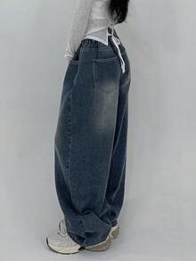 DAZY Women's Drawstring Waist Pockets Wide Leg Loose Casual Sexy Jeans Petite Swimming Pastal Summer - Blue - View 3