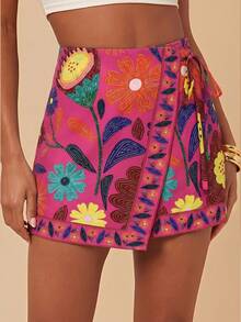 Travachic Short à nouer à la taille avec imprimé floral, vacances, tropical, bohème, western, tenues d'été, vêtements d'été, tenues de plage pour femmes, tenues de vacances à la plage pour femmes, tenues de vacances pour femmes, shorts de plage, tenues printemps-été, tenues de festival, tenues de vacances à la plage, tenues de remise de diplôme formelle, tenues de travail pour femmes - Rose vif - Voir 4