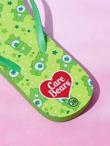 SHEIN X Care Bears 女款可愛卡通夾腳拖鞋 夏季卡通彩虹印花防滑度假沙灘涼鞋 - 綠色 - 查看 5