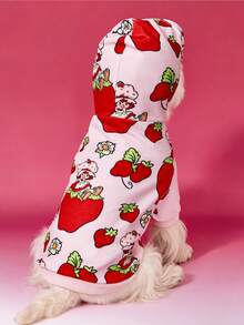 Strawberry Shortcake X SHEIN 1 Áo hoodie in hình hoạt hình dễ thương cho thú cưng, quần áo cho mèo, quần áo cho chó, cỡ XXS-XXXXL, họa tiết dâu tây, ngọt ngào, đồng quê. - Màu Hồng baby - Xem 4