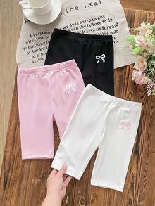 Souflis Souflis 3条装女童夏季打底裤，柔软舒适的针织罗纹面料，可爱蝴蝶结印花，可作内衣或外衣穿着 - 彩色 - 查看 8