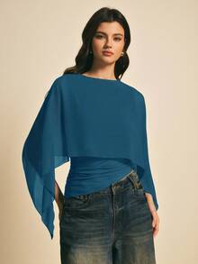 Elegant Women's Blouse With A Solid-Color Shawl Collar - Ginger - View 7