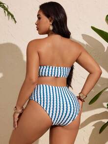 SHEIN Swim Curve Plus Size Women Casual Summer Striped Bikini Set - Multicolor - View 2