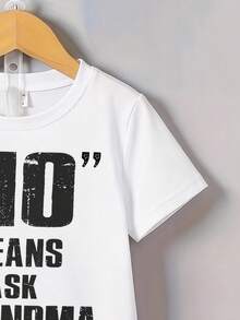 Áo thun bé trai kiểu dáng thường ngày thoải mái, thời trang, in chữ dễ thương "KHÔNG" có nghĩa là hỏi bà, khẩu hiệu in hình, thích hợp mặc hàng ngày cho mùa xuân/hè. - trắng - Xem 4