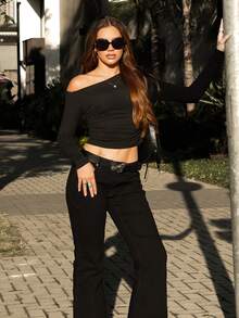 Vivi Wanderley Women's Tight Fit Low Waist Black High Stretch Flare Jeans Casual - Black - View 6