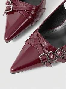 Sleekvia Women's New Thin High Heel Pointed-Toe Pumps With Strap Decoration, Comfortable And Versatile, Suitable For Dates And Commuting - Burgundy - View 7
