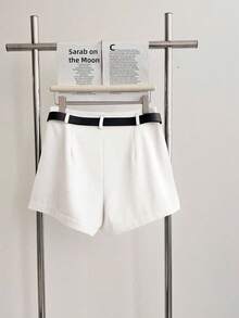 INAWLY Women's Solid Color Pleated Pocket Casual Shorts - Multicolor - View 6