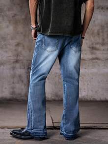 Skyrend Jeans ajustados y elásticos con parches desgastados para hombres, estilo callejero de moda, adecuados para todas las temporadas - Azul - Ver 2